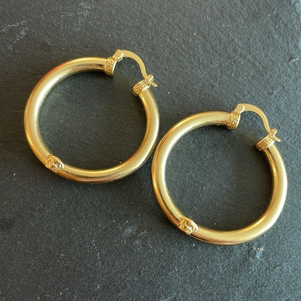 VERSACE Gold tone hoops with logo
